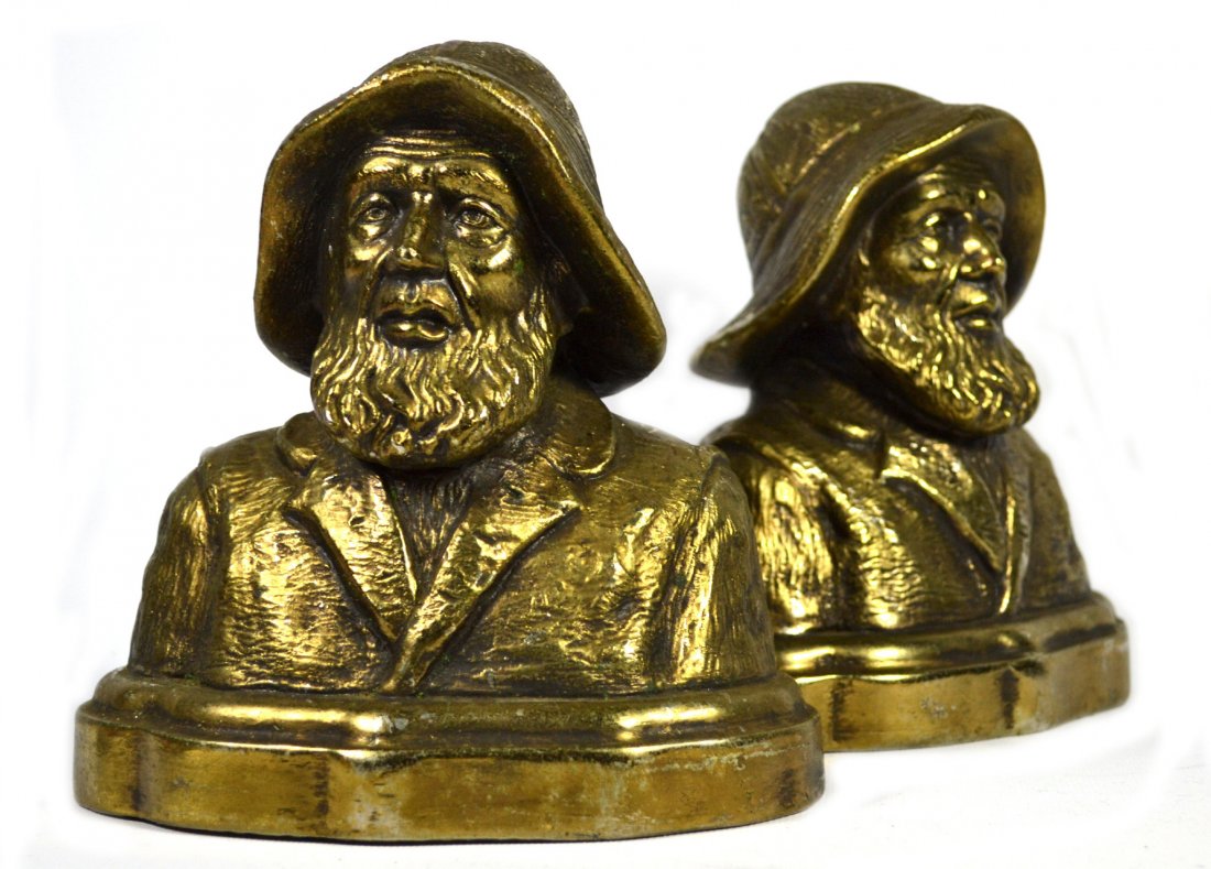 Bookends, Marion Bronze, c. 1940's: Bookends, Marion Bronze, c. 1940's Bookends Circa 1940's Form: Bearded sailor Material & Finish: Armor bronze, patinated Construction: Cast over plaster compostition Maker & Markings: Marion bronze, m