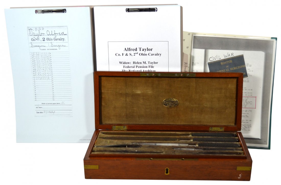 (3 pc.) Amputation Instruments & Documents 1876: (3 pc.) Amputation Instruments & Documents 1876 Amputation kit Material: Steel, wood Construction: Manufactured Marks: F.Arnold & Son, M W Ocher & son Features: F. Arnold & Son, surgeon, Army regulati