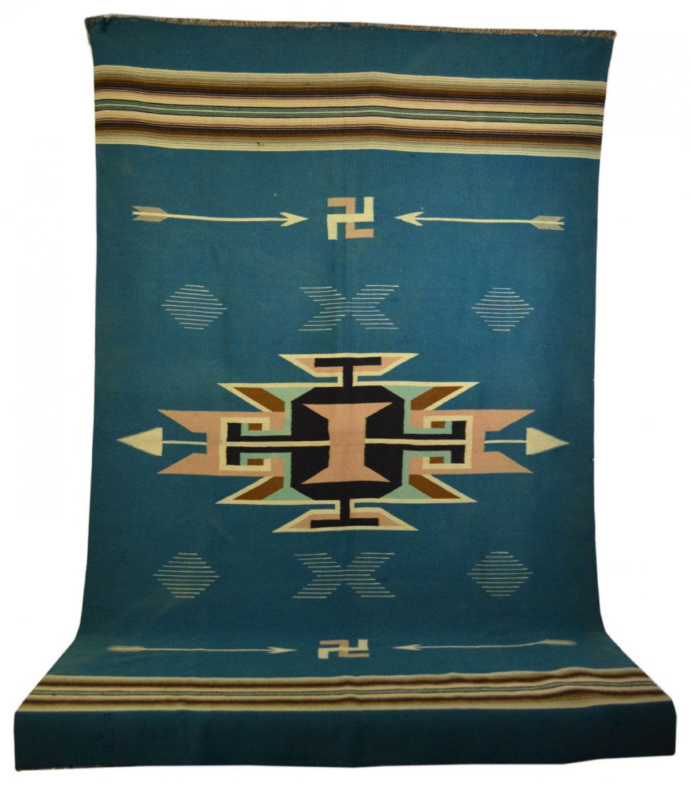 Blanket, Navajo Whirling logs, Sanskrit Swastika c 1930
