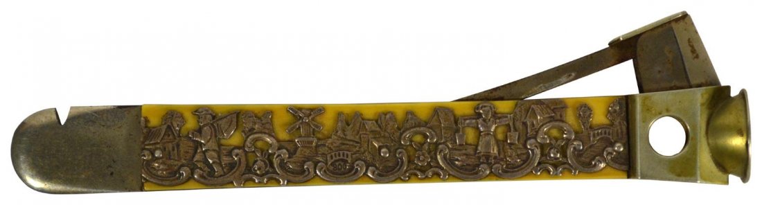 Cigar Clipper, Dutch Scene, Silver & Ivory: Cigar Clipper, Dutch Scene, Silver & Ivory Cigar clipper. Materials: Silver and ivory. Marks: (See Description) Age: 19th Century. Description: This detailed cigar clipper depicts two Dutch scenes on 