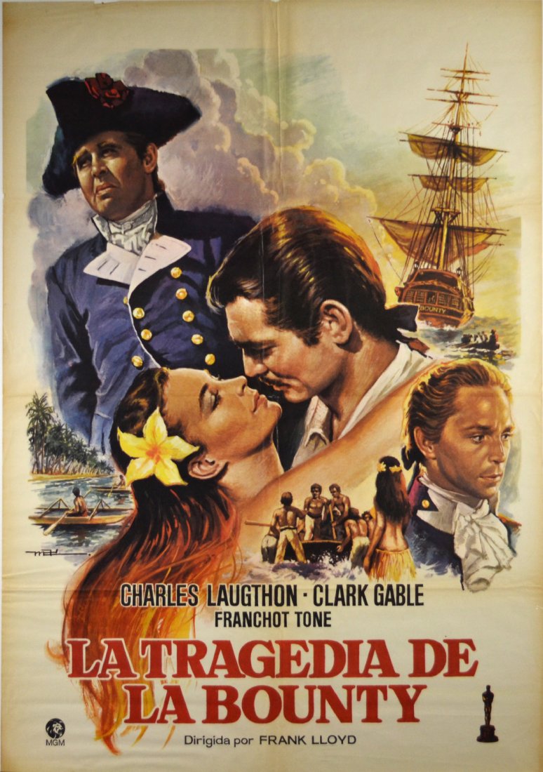 Movie Poster, "La Tragedia De La Bounty" 1957: Movie Poster, "La Tragedia De La Bounty" 1957 An original movie poster, "La Tragedia De La Bounty" released in 1957. Staring Charles Laugthon and Clark Gable. Behind cellophane on poster board. Size: