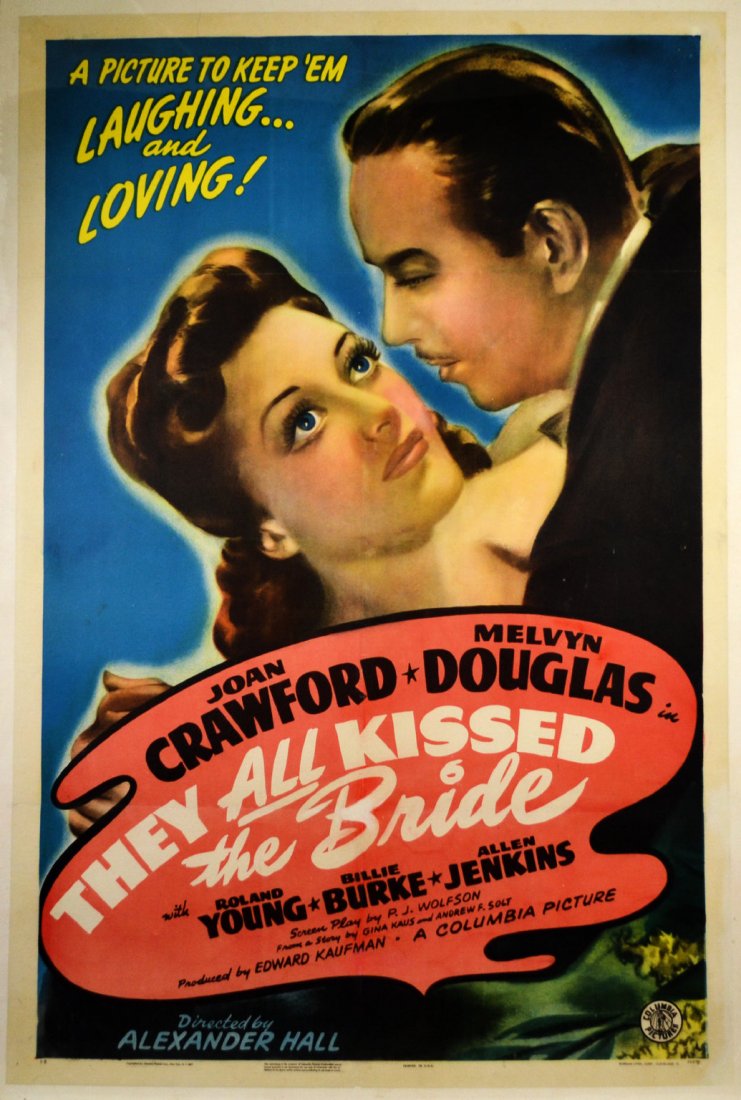Movie Poster, "They All Kissed the Bride" 1942: Movie Poster, "They All Kissed the Bride" 1942 An original movie poster, "They All Kissed the Bride" released in1942. Starring Joan Crawford and Melvyn Douglas. With Ronald Young, Billie Burke, Allen 