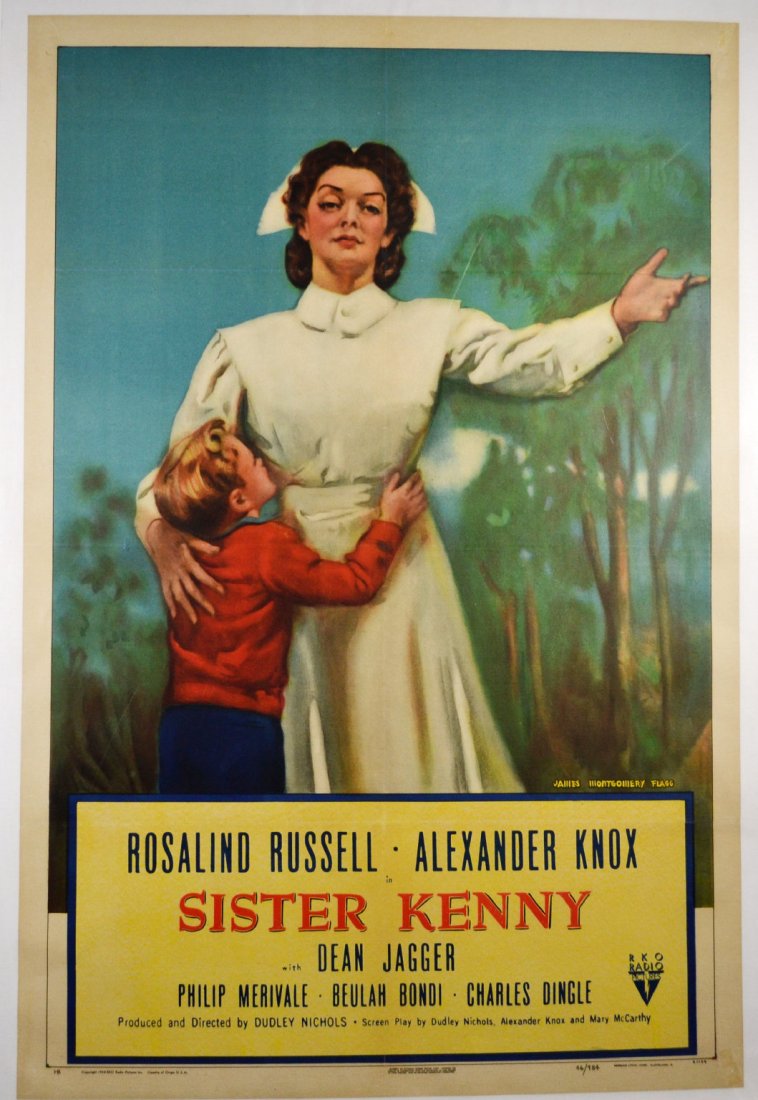 Movie Poster, "Sister Kenny" 1946: Movie Poster, "Sister Kenny" 1946 An original movie poster for "Sister Kenny" released in 1946. Art is a Norman Rockwell copy. Starring Rosalind Russell, Alexander Knox, Dean Jagger, Philip Merivale, 