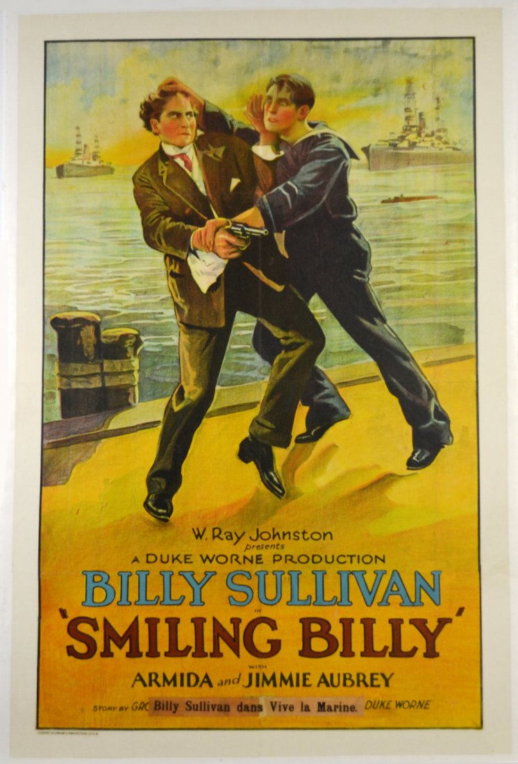 Movie Poster, "Smiling Billy" 1927: Movie Poster, "Smiling Billy" 1927 A movie poster, "Smiling Billy", released in 1927. Starring Billy Sullivan. With Armida and Jimmie Aubrey. Directed by Duke Worne. Size: Weight: 2lbs Condition: Exce