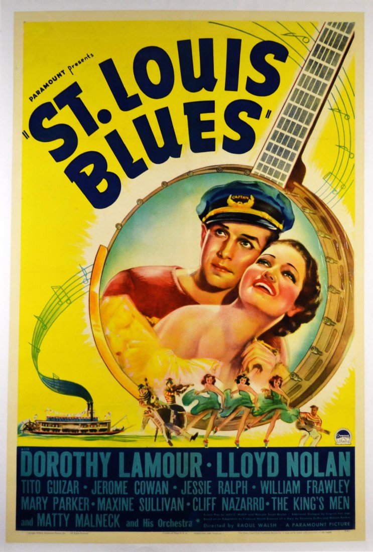 Movie Poster, "St. Louis Blues" 1938: Movie Poster, "St. Louis Blues" 1938 An original movie poster, "St. Louis Blues" released in1938. Starring Dorothy Lamour, Lloyd Nolan, Tito Guizar, Jerome Cown, Jessie Ralph, William Frawley, Mary Pa