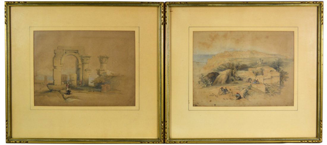 Pair Lithographs, Jaffa, Israel, 1839: Pair Lithographs, Jaffa, Israel, 1839 Title: Jaffa and Ruins Artist: David Roberts Publisher: Louis Haghe Description: 1. Image of the ancient port of Jaffa, Israel from an elevated point. Inscribed w