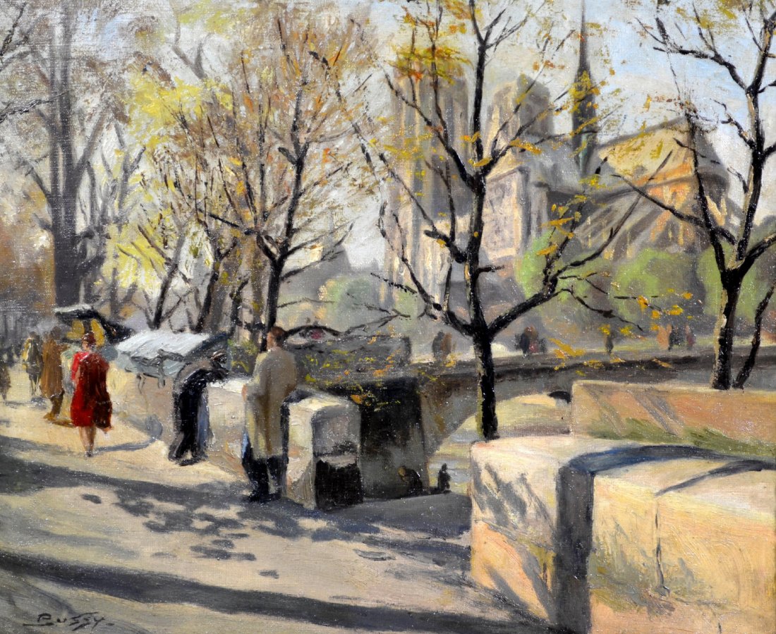 O/C 'Notre Dame' by Jane Simone Bussy: O/C 'Notre Dame' by Jane Simone Bussy Medium: Oil Support: Canvas Artist: Bussy Artist Dates: Circa 1950 Country of Origin: France Title & Description: " Notre Dame", View of Cathedrale Notre Dame and