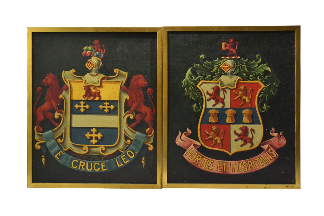O/C, Pair, 'Armorial Coat of Arms',Murphy/Terry: O/C, Pair, 'Armorial Coat of Arms',Murphy/Terry Medium: Oil. Support: Canvas. Title & Description: 'Armorial Coat of Arms'. One painting depicts the Murphy family crest which reads "Fortis Et Hospital