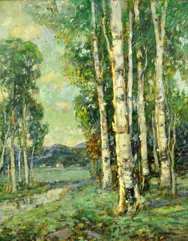 O/C/B 'Landscape w/ Birches' by Paul King, L. I.: O/C/B 'Landscape w/ Birches' by Paul King, L. I. Medium: Oil Support: Canvas Board Artist: Paul Bernard King Artist Dates: 1867 1947 Signature: "Paul King" Date of Work: Circa 1930 Country of Origin:
