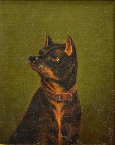 **Late Addition** O/C 'Dog' by John Henry Dolph: **Late Addition** O/C 'Dog' by John Henry Dolph Medium: Oil Support: Canvas Artist: John Henry Dolph Artist Dates: 1835 - 1903 Country of Origin: America Title & Description: 'Dog'. Painting depicts a