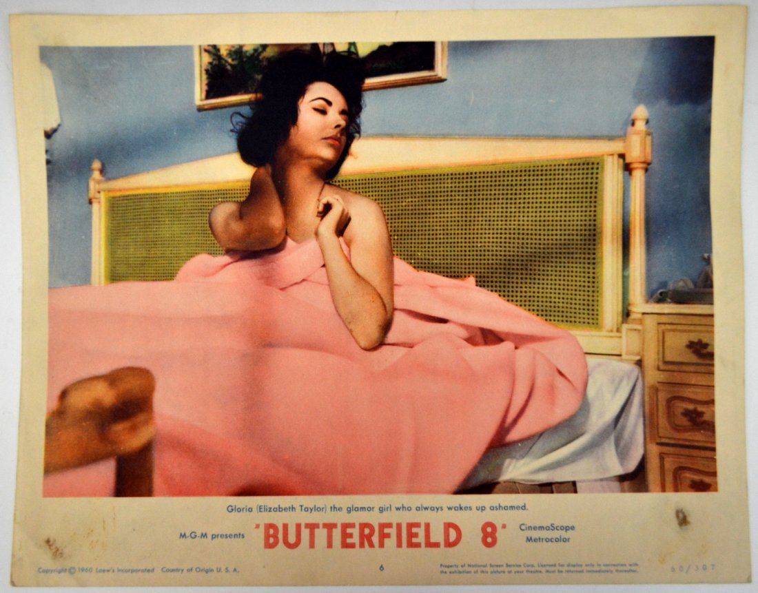 Movie Poster, "Butterfield 8", Elizabeth Taylor: A poster for the movie "Butterfield 8" starring Elizabeth Taylor. Marked 60/307. Size: 11.25" H x 14.25" W Weight: < 1 lb Condition: Very good. Some minor discoloration on lower right and lower left c