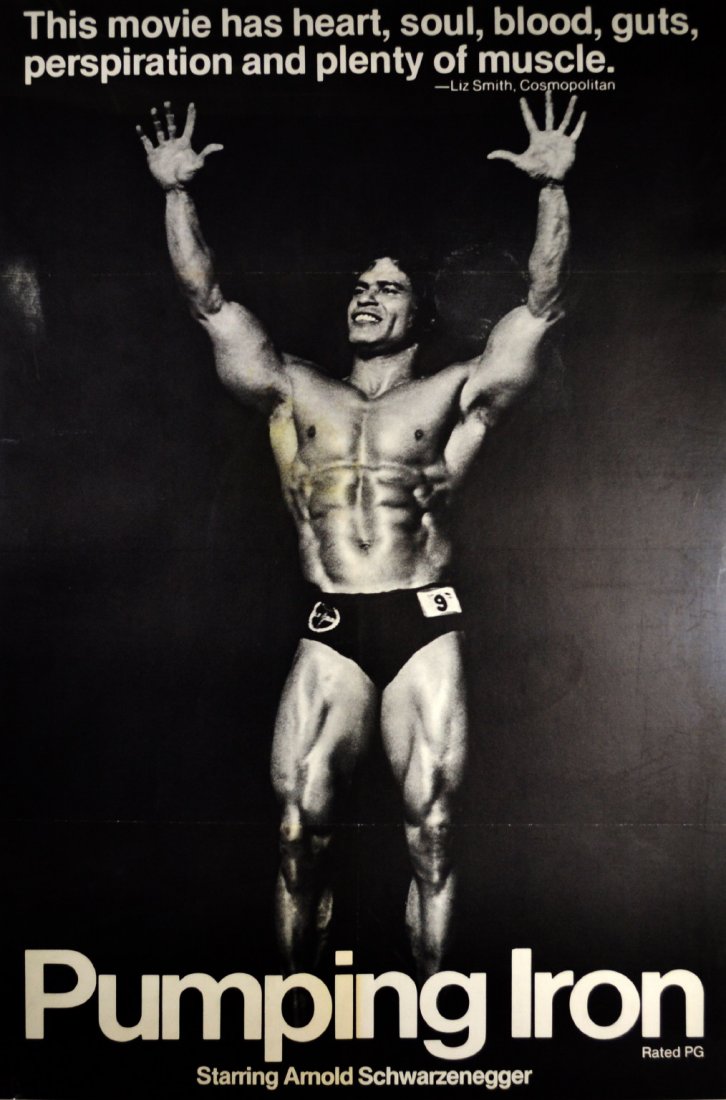 Movie Poster "Pumping Iron" Arnold Schwarzenegger: An original movie poster, "Pumping Iron", released in 1976. Starring Arnold Schwarzenegger, Lou Ferrigno and Franco Columbu. From Gold's Gym in Venice Beach California to the showdown in Pretoria, ama