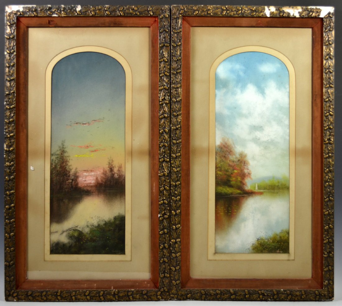 Pair of Pastels, 'Landscapes' by Samuel Chaffee: Medium: Pastel Support: Paper Artist: Samuel R. Chaffee Artist Dates: 1850 - 1913 Country of Origin: United States Title & Description: Each depict a landscape near the water. Signature: "Chaffee" Dat