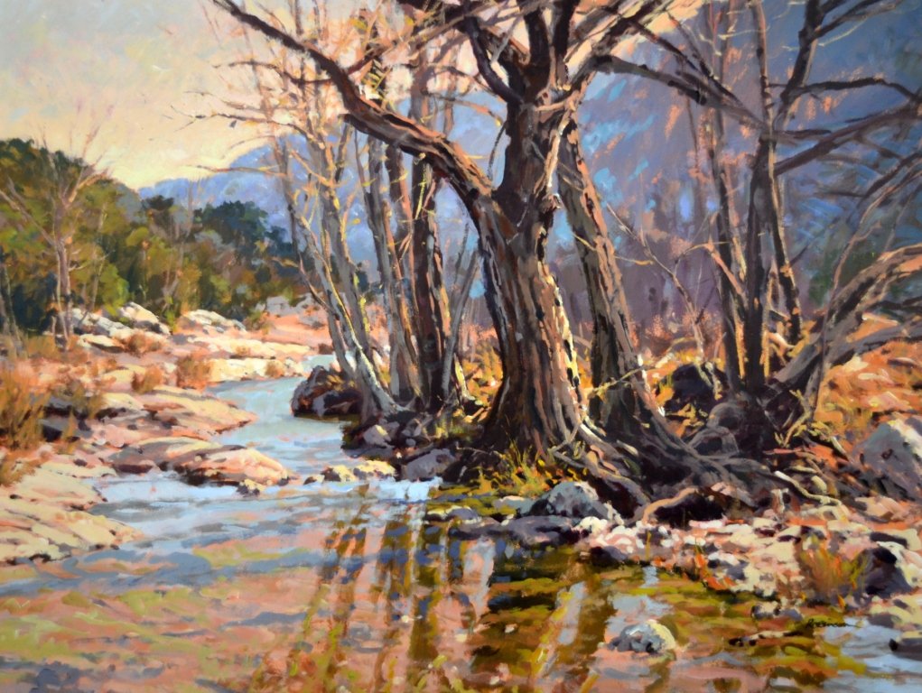 O/M "Rio Chama" by James Robinson: Medium: Oil Support: Masonite Country of Origin: America Artist: James Robinson Artist Dates: (20/21st centuries) Title & Description: Painting depicts the Rio Chama which is a major tributary river o