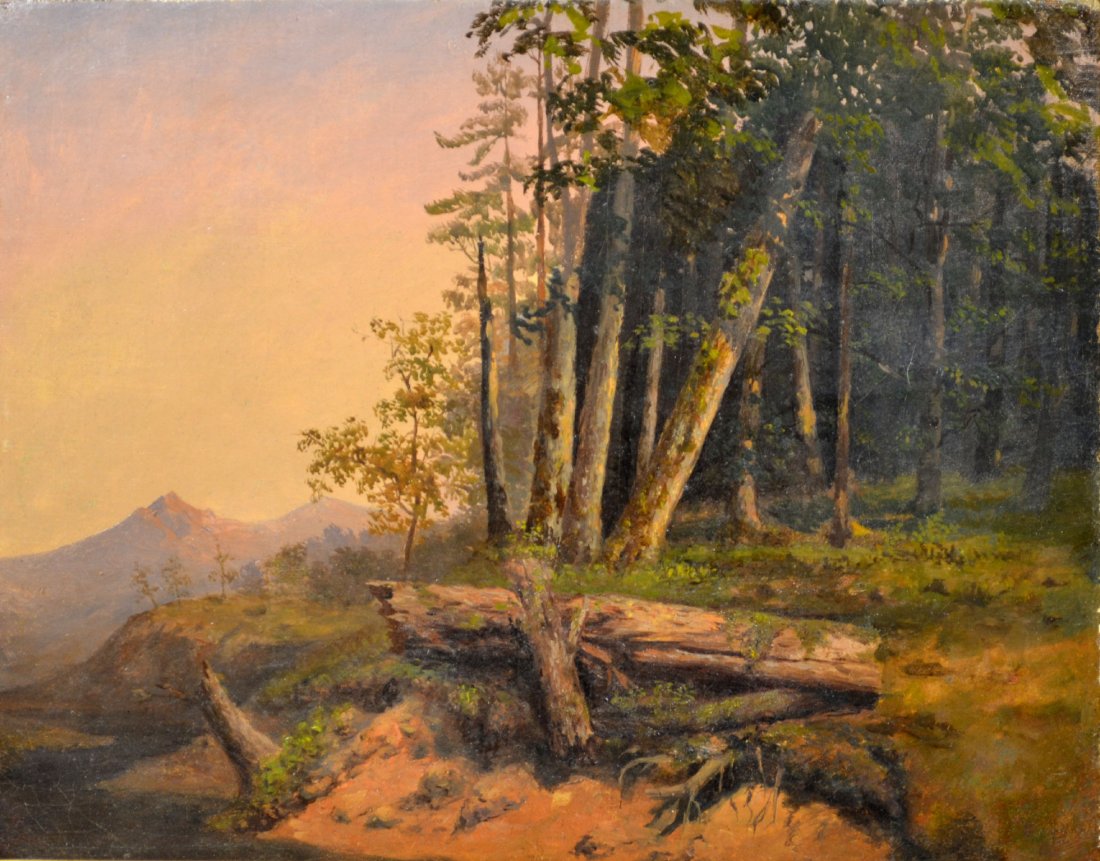 O/C Hudson River School Landscape, Unsigned: Medium: Oil Support: Canvas Country of Origin: America Title & Description: Hudson River School landscape painting. Signature: Unsigned Date of Work: Mid 19th Century Frame: Later Work Size: 11" H x 1