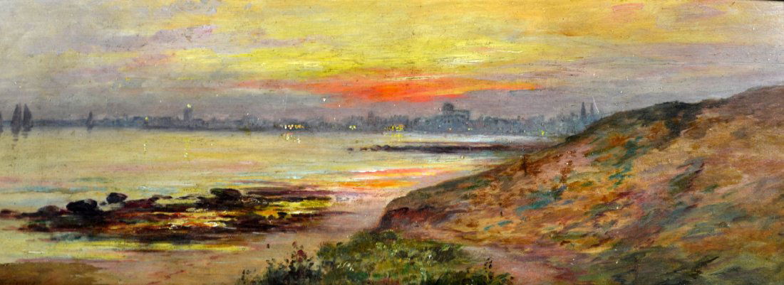 O/B "Sables d'Olonne" Thomas Alexander Harrison: Medium: Oil Support: Board Artist: Thomas Alexander Harrison Artist Dates: (1853 - 1930) Country of Origin: America / France Title & Description: Painting depicts a sunset scene on Sables-d'Olonne bea
