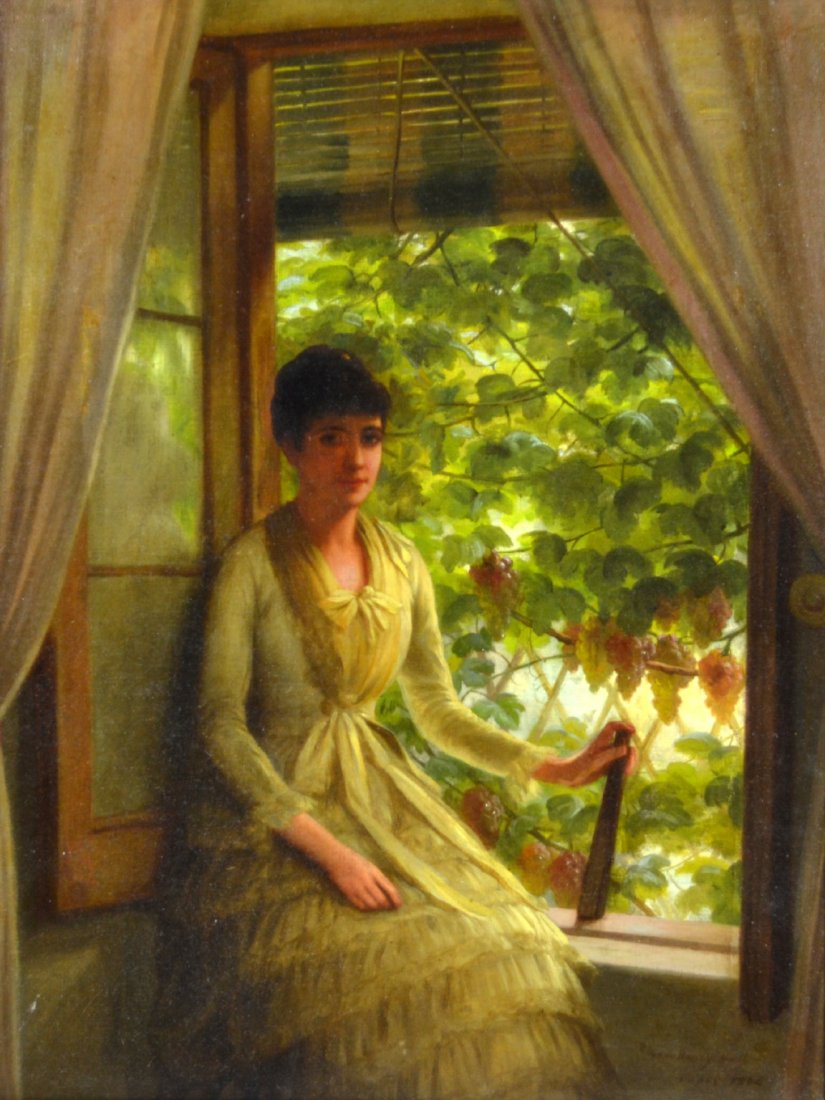 O/C "Georgia Maria Pickett Auld" by George Hall: Medium: Oil Support: Canvas Artist: George Henry Hall Artist Dates: (1825 - 1913) Country of Origin: America Title & Description: Painting depicts a portrait of Georgia Maria Pickett Auld sitting near