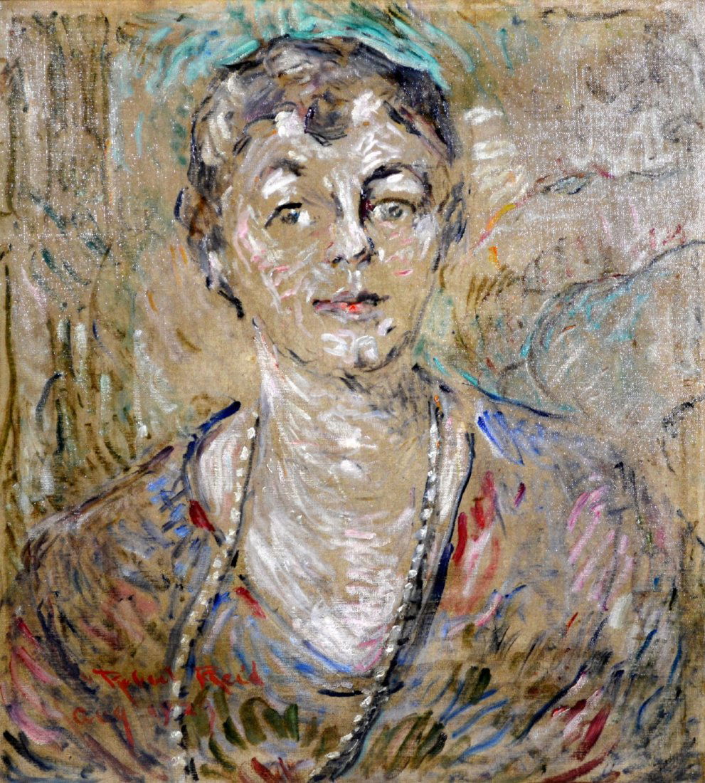 O/C "Member of the Board" by Robert Lewis Reid: Medium: Oil Support: Canvas Artist: Robert Lewis Reid Artist Dates: (1862 - 1929) Country of Origin: United States Title & Description: Painting depicts a portrait of a woman. Signed and dated lower l