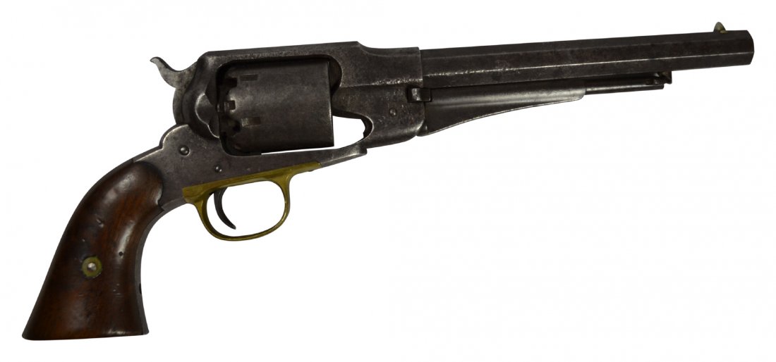 Pistol, Remington New Model Army 1858: cap and ball Type: Revolver Maker: Remington Model: New Model Army 1858 Year: C.1859-1863 Age: C.1859-1863 Caliber: 44 Serial: 37665 Description: Barrel is marked: "PATENTED SEPT. 14, 1858 / E. REMING