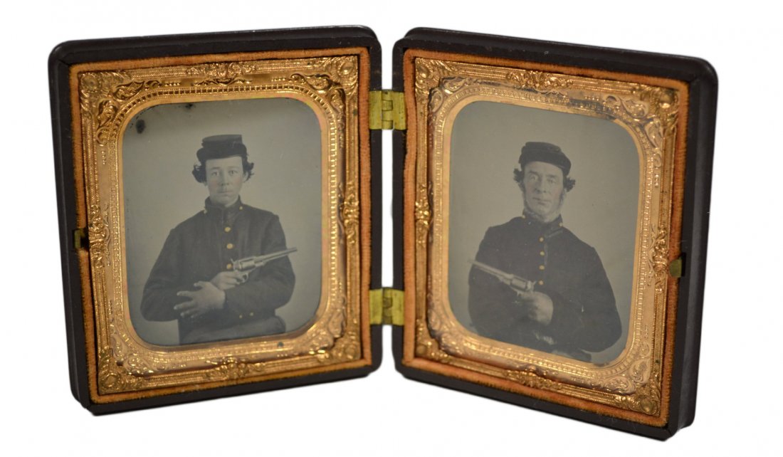 Ruby Ambrotype, C.W. Father & Son, 1/6 plate: Ruby Ambrotype Age: c. 1861-65 Maker: Case: Littlefield, Parsons & Co. Materials: Brass, Glass, and Thermoplastic Construction: Pressed Description: The Ruby Ambrotype Civil War photographs depict the