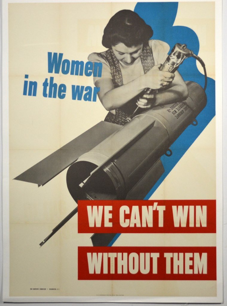 WWII Women In The War: Artist: Anonymous Artist Dates: Unknown Signed Within Plate: None Date of Work: 1942 Description: This is a photograph of a female factory worker wearing overalls or apron of printed fabric. She appea