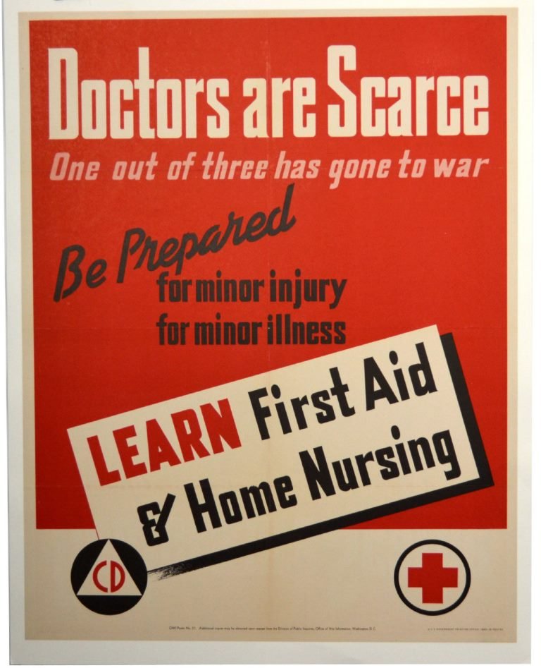 WWII Doctors Are Scarce: Artist: Anonymous Artist Dates: Unknown Signed Within Plate: None Date of Work: 1943 Description: This conservation poster tells the American public that since one in three doctors is off at war, civi