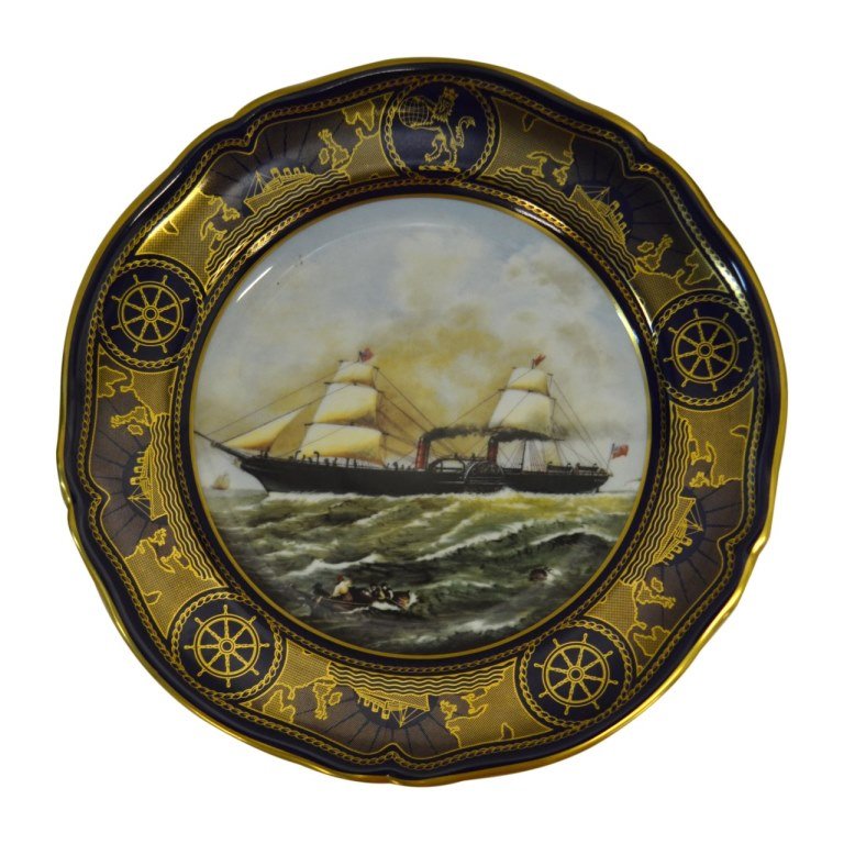 Plate, Steamship Persia, Spode: Plate Material: Bone China Description: Spode plate depicts the ship "Persia." Verso reads "Cunard The Age of Romance The Early Years Persia. The first liner with an iron hull. Described as the larges