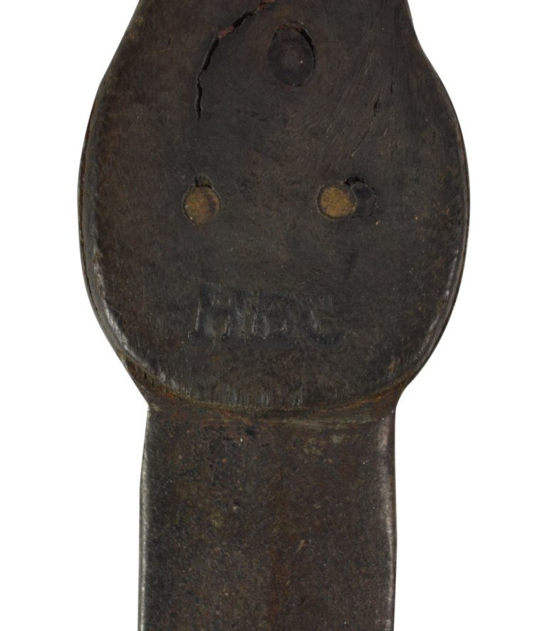 Knife, HBC, Hudson Bay, c. 1800: Knife Material: Steel & wood Marks: "HBC" Features: Each side of handle marked HBC. Period: c. 1800 Provenance: Jacques Berten Collection Blade Size: 6.5" L x 1.25" W Overall Size: 11.75" L x 1.75" W