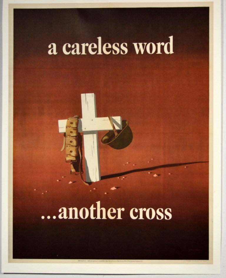 WWII A Careless Word Another Cross John Atherton: Artist: John Atherton Artist Dates: 1900-1952 Signed Within Plate: Yes Date of Work: 1943 Description: This poster is a great image that has been recognized for its quality by graphic arts publication