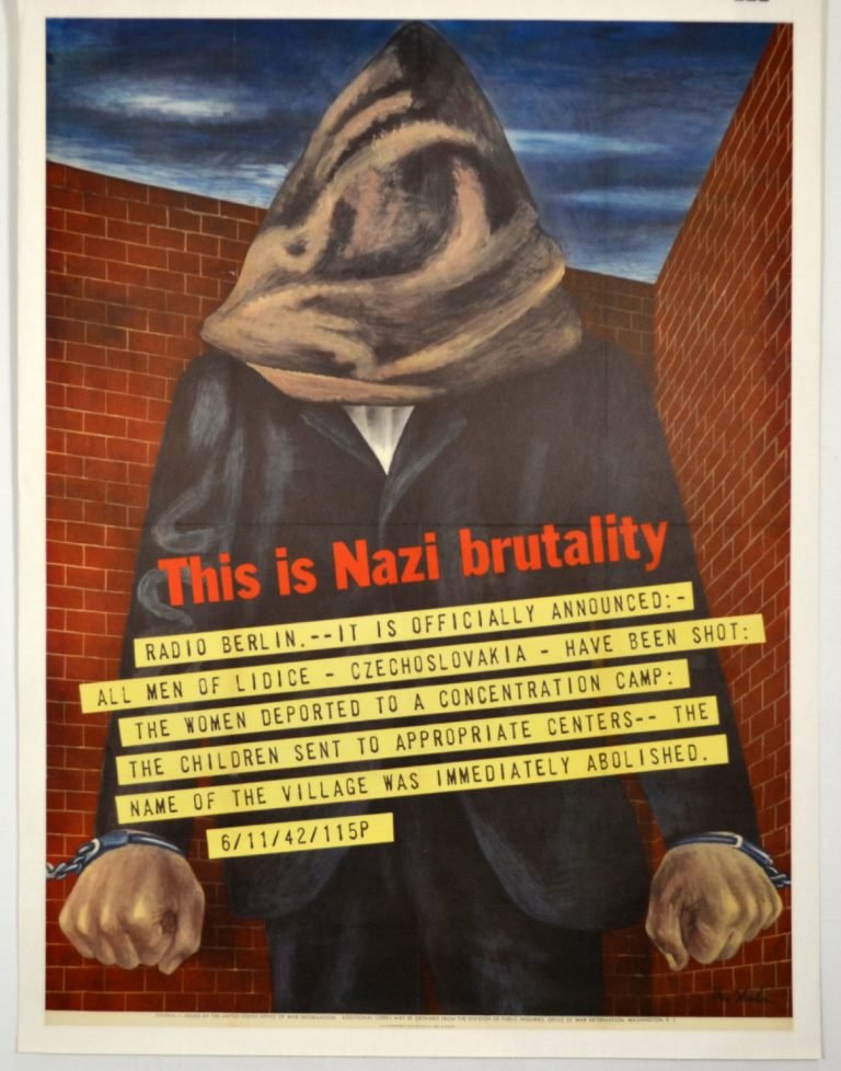 WWI This Is Nazi Brutality, Ben Shahn: Artist: Ben Shahn Artist Dates: 1898-1969 Signed Within Plate: Yes Date of Work: 1942 Description: Shahn depicts an execution-like scene. A man with a cloth sack covering his head is chained at the wr