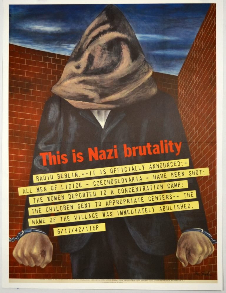 WWI This Is Nazi Brutality, Ben Shahn: Artist: Ben Shahn Artist Dates: 1898-1969 Signed Within Plate: Yes Date of Work: 1942 Description: Shahn depicts an execution-like scene. A man with a cloth sack covering his head is chained at the wr