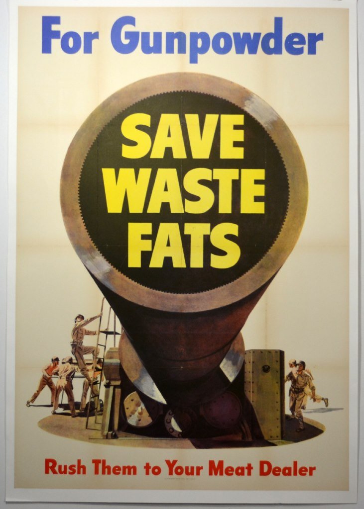 WWII Save Gunpowder Save Waste Fats: Artist: Anonymous Artist Dates: Unknown Signed Within Plate: None Date of Work: 1942 Description: This color illustration of a cannon being loaded for firing was targeted toward to at housewives and b