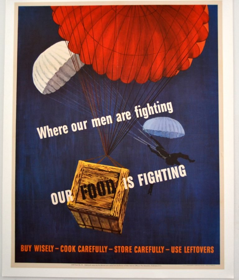 WWII Where Our Men Are Fighting: Artist: Anonymous Artist Dates: Unknown Signed Within Plate: None Date of Work: 1943 Description: This propaganda poster is encouraging Americans to be careful when buying, cooking and storing food. I