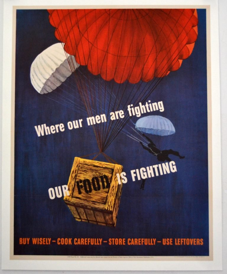 WWII Where Our Men Are Fighting: Artist: Anonymous Artist Dates: Unknown Signed Within Plate: None Date of Work: 1943 Description: This propaganda poster is encouraging Americans to be careful when buying, cooking and storing food. I