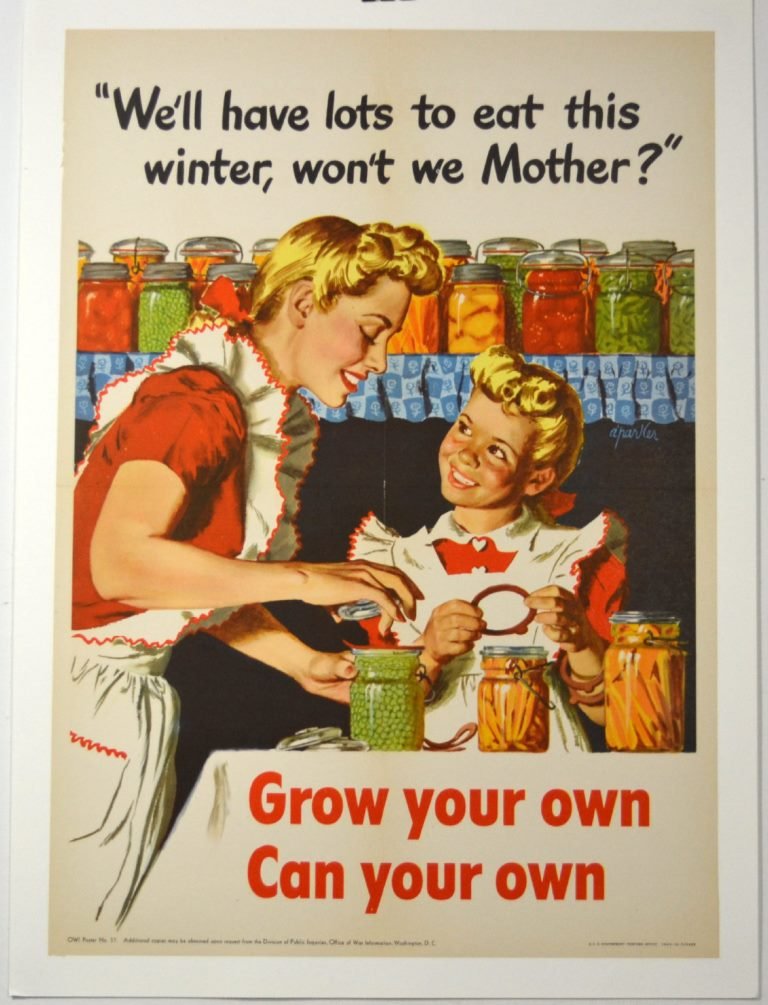 WWII We'll Have Lot's to Eat This Winter: Artist: Alfred Charles Parker Artist Dates: 1906-1985 Signed Within Plate: Yes Date of Work: 1943 Description: “We’ll Have Lots to Eat this Winter, Won’t We Mother–Grow Your Own Can Your Own��