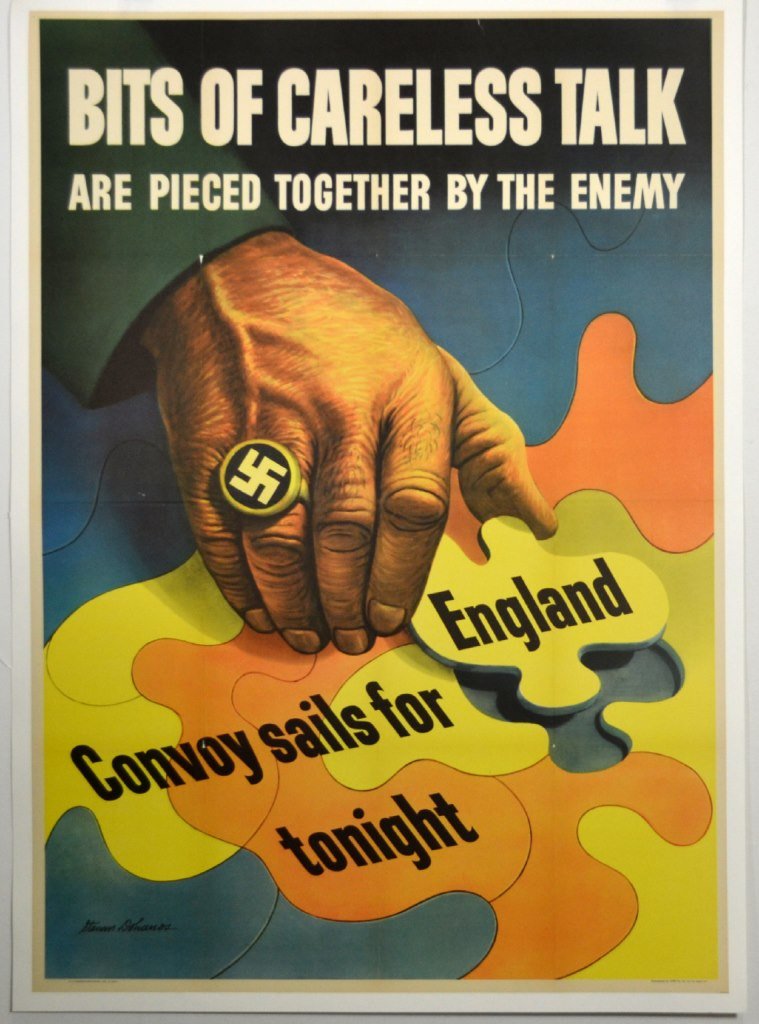 WWII Bits of Careless Talk, Stevan Dohanos, Large: Artist: Stevan Dohanos Artist Dates: 1907-1994 Signed Within Plate: Yes Date of Work: 1943 Description: This poster is only one of several of the great “careless talk” type posters that American a