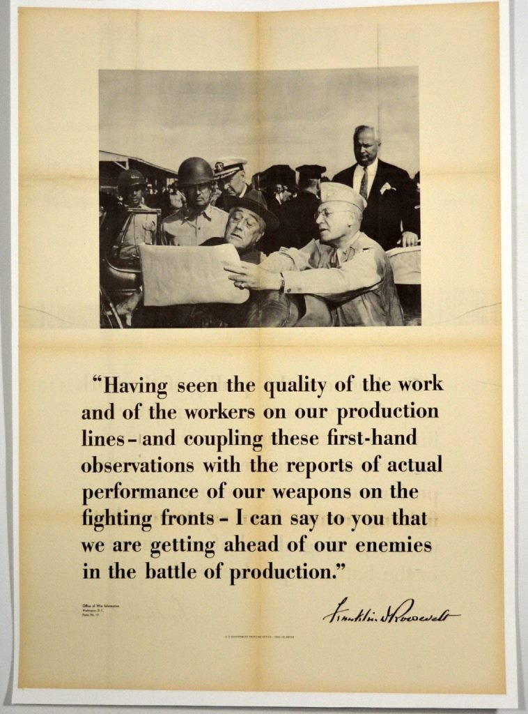 WWII FDR Photo & Quote: Artist: Anonymous Artist Dates: Unkown Signed Within Plate: None Date of Work: 1942 Description: The photographic image features Roosevelt seated in a car, surrounded by generals and other military of