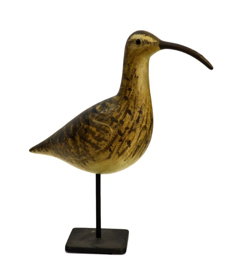 Two Decoy Birds, Bob Brown, 20th C.: Birds Age: 20th C. Materials: Wood Marks: RJ Brown Description: Sandpiper birds by Bob Brown, a Barnegat Bay carver. Bird One "11"H x 13"W x 3"D" Bird Two "6.5"H x 10"W x 3"D" Size: See "Description" 