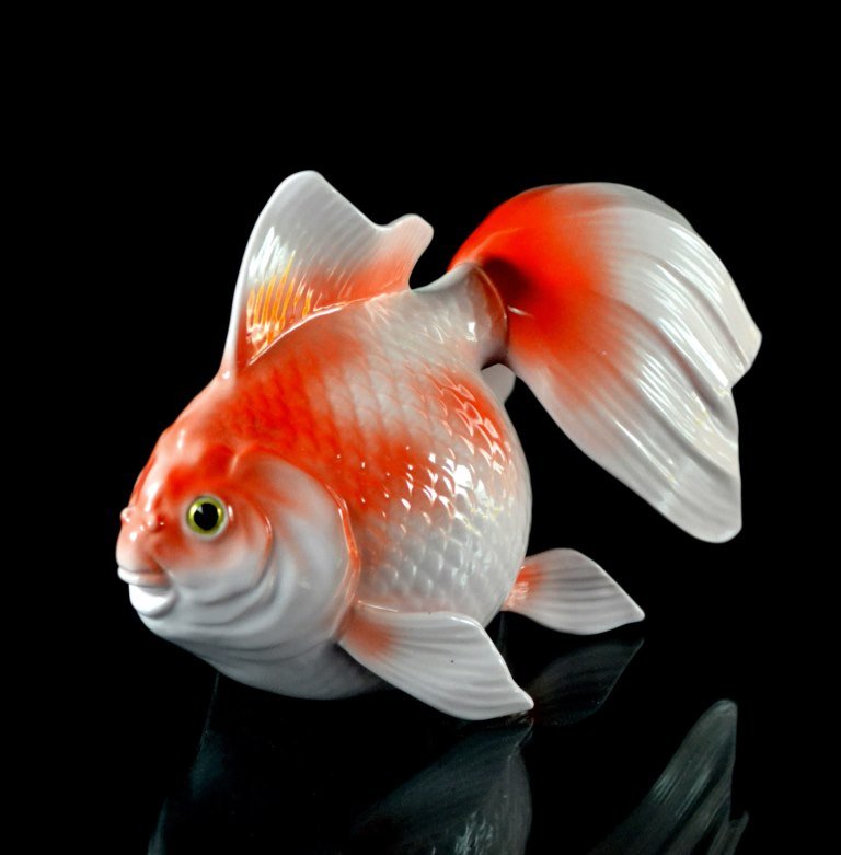 Bone China, Nippon, Noritake, Koi Fish, c1940: Koi fish Material: Hard Paste Marks: Nippon Toki Kaisha Bone China Colors: Orange, Pink Description: Koi Fosh painted in pink and orange with gilt around eyes. Stamped on bottom "Nippon Toki Kaisha, B