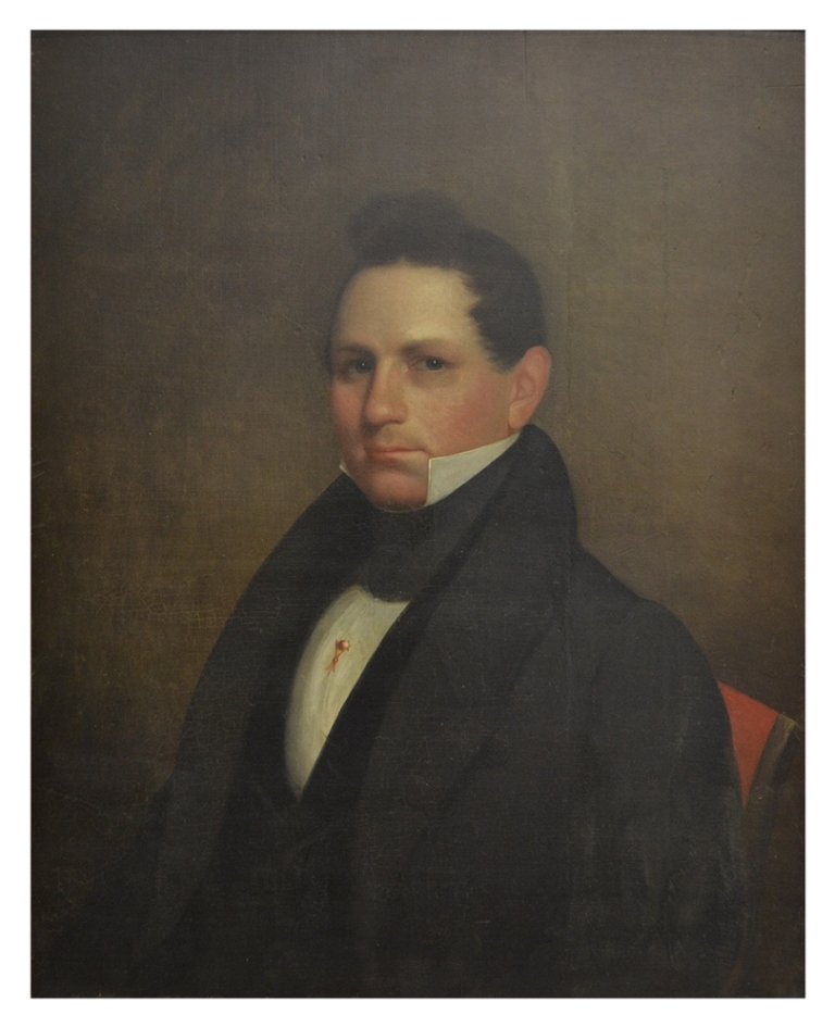 O/P "Portrait of a Gentleman" c. 1835: Medium: Oil Support: Panel Country of Origin: American or British School? Title & Description: Painting depicts a portrait of a gentleman. Signature: Unsigned Date of Work: Circa 1835 Frame: Original
