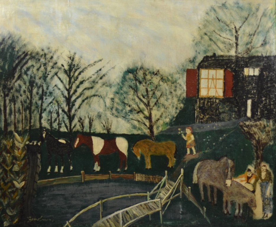 O/C Farm Scene, Ludwig Bemelmans, 20thC: Medium: Oil Support: Canvas Artist: Ludwig Bemelmans Artist Dates: 1898-1963 Country of Origin: Austria Title & Description: Painting depicts 'Farm Scene' by Ludwig Bemelmans. Signature: Signed Lower 