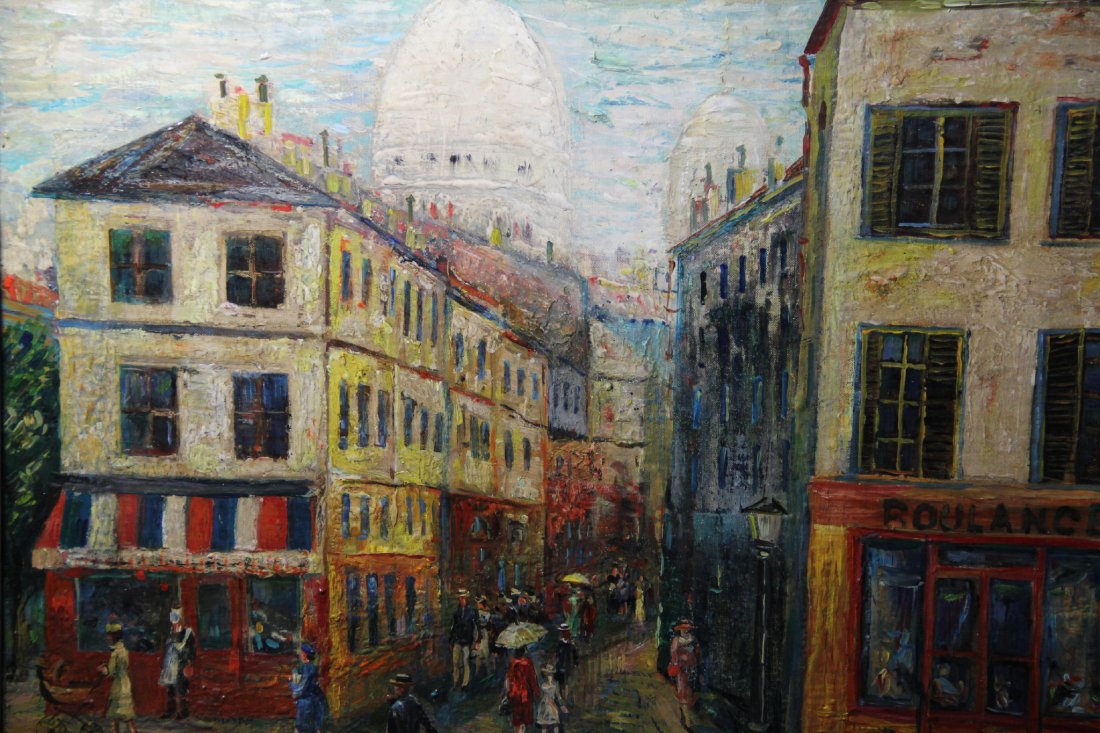 O/C, Montmartre, Paris, Alexis Arapoff: Medium: Oil Support: Canvas Artist: Alexis Paul Arapoff Artist Dates: (1904 - 1948) Country of Origin: Russian/French/American Title & Description: A view of the streets surrounding Montmartre, Paris