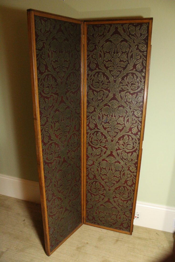 Folding screen, c. 1900: Description: Oak frame with papier mache panels. Material: Papier mache, Oak Maker/Artist: unknown Date: Circa 1900 Provenance: Whitenack estate of Naples, Florida Size of Artwork: H.80 x