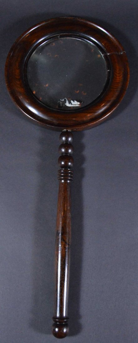 Magnifying glass, 24" L, Rosewood Solids,c. 1860.: Description: Constructed of rosewood solids, turned handle and split bezel to accept the glass. Material: Rosewood, Glass. Maker/Artist: Unknown Date: Circa 1860. Provenance: Whitenack Estate of nap