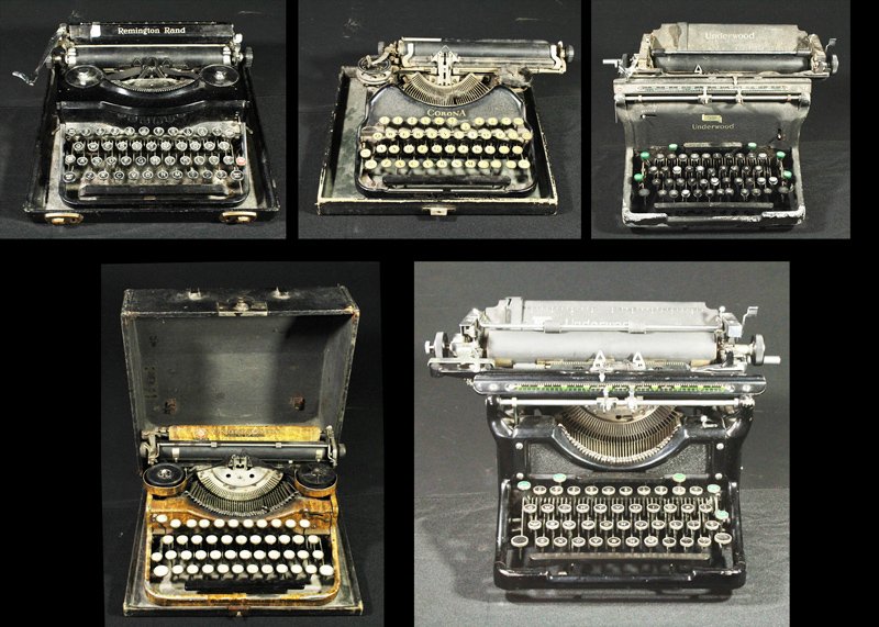5 Underwood Typewriters: Description: 1.Underwood Typewriter rare Model No.6 with Serial Number II-6124671 indicating it was manufactured between Jan 1947 and July 1947. Labeled upfront qwerty and far up behind the roller and