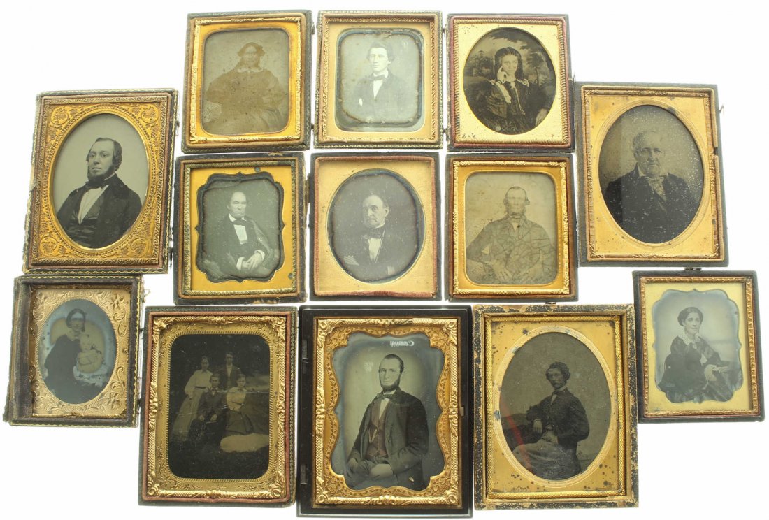 (13) ambrotype and daguerreotype: Description: 1.Plate Size: 1/6 platePhoto type: AmbrotypePhotographer: Unknown Hand Coloration: Cheeks and accessories/giltSubject Matter: Woman seatedCase Name: Starburst patternCase Type/Maker: Unkn