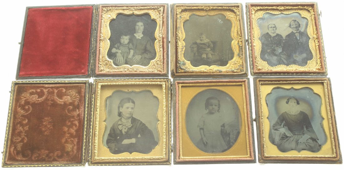 (6) 1/6 plate ambrotype: Description: 1.Plate Size: 1/6 platePhoto type: ambrotypePhotographer: Unknown Hand Coloration: Cheeks and accessories/giltSubject Matter: Woman seatedCase Name: scalloped designCase Type/Maker: Unkno