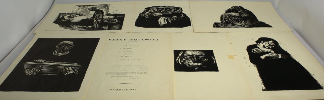 Kathe Kollwitz, facsimile collection: Description: Prints of Six Woodcuts, by Kathe Kollwitz Work banned by Hitler. Letterpress reproductions of woodcuts. Facsimile collection. Includes Facsimilie Editions cover. Käthe Kollwitz (8 July
