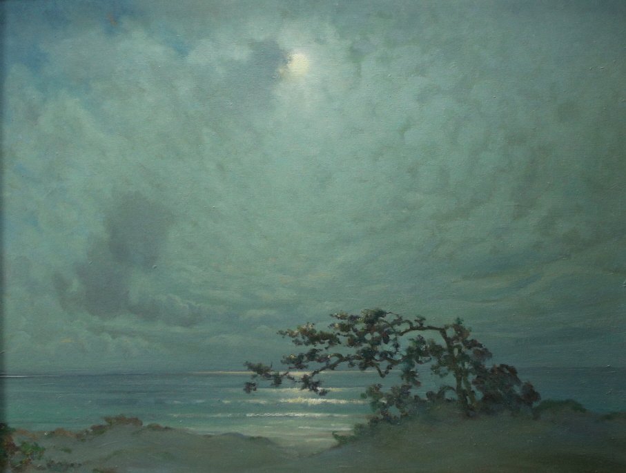 O/M Frank M. Moore, Carmel Beach Seascape: Description: O/M Frank M. Moore, Carmel Beach Seascape, signed lower right. Artist biography:Frank M. Moore (1877-1967). Near San Francisco, California.Frank Montague Moore was an Englishman who gaine