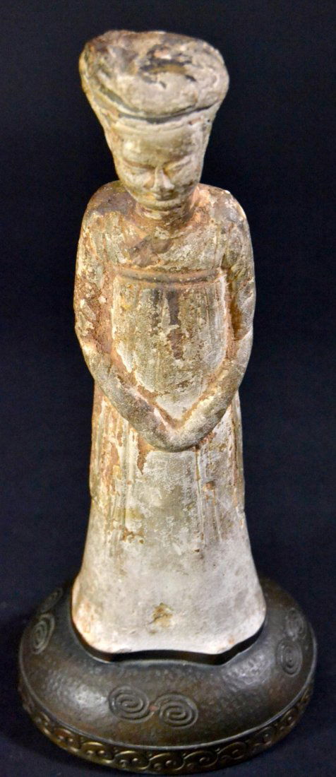 Slip painted earthenware, Han Dynasty: Description: Han Dynasty, possibly an early image of Quan Yin in earthenware. Material: Earthernware Maker/Artist: Chinese School Date: Circa 1000 Provenance: Patricia & Dennis Della Penta estate<br